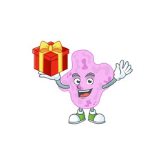 Charming tetracoccus mascot design has a red box of gift