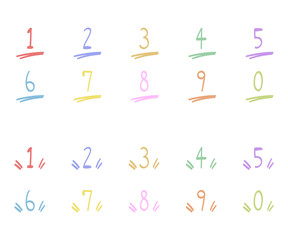 手描きの数字のイラストのセット／シンプル／かわいい／