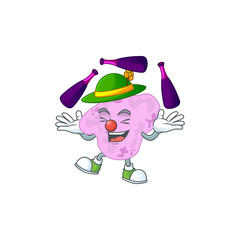 mascot cartoon style of tetracoccus playing Juggling on stage
