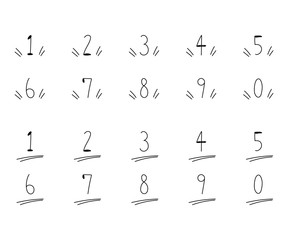 手描きの数字のイラストのセット／シンプル／かわいい／