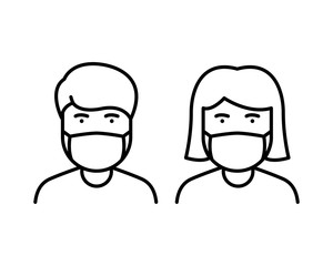 a man and woman wear a mask to avoid Covid-19 icon vector