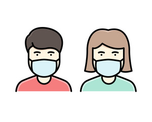a man and woman wear a mask to avoid Covid-19 icon vector color