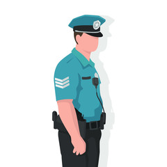 Police man in modern flat style, simple people concept on white background.