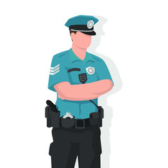 Police man in modern flat style, simple people concept on white background.