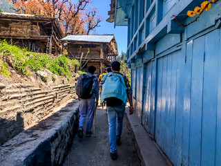 Trekkers on the mountains Himachal Pradesh india