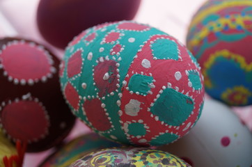 Hand painted Easter eggs. They were painted with tempera