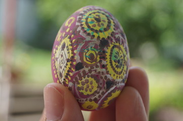 Hand painted Easter eggs. They were painted with tempera