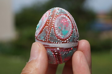Hand painted Easter eggs. They were painted with tempera