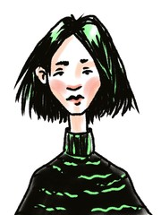 cartoon character cute teenager girl portrait isolated on white