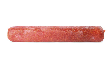 Delicious smoked sausage isolated on white. Fresh meat product