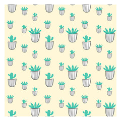 Seamless pattern of cacti and aloes in pots. Plant pattern for packaging paper textiles or Wallpaper.