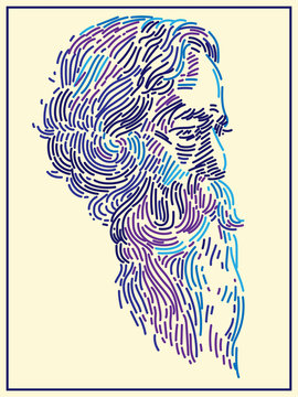 Vector Illustration of Rabindranath Tagore a poet and socialist from India.