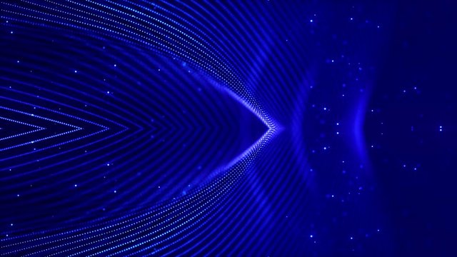 Glow blue particles form lines, symmetrical structures like in microworld or cosmic space. 4k looped sci-fi 3d abstract background. For holiday presentations, ceremonies as vj loop motion design 17