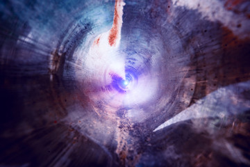 Abstract shining blue and purple circle tunnel background A light in the end of a tunnel