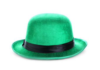 Green leprechaun hat isolated on white. St. Patrick's Day celebration