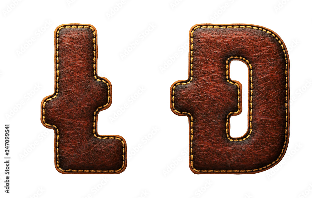 Fototapete set of symbols litecoin and dashcoin made of leather. 3d render font with skin texture isolated on w