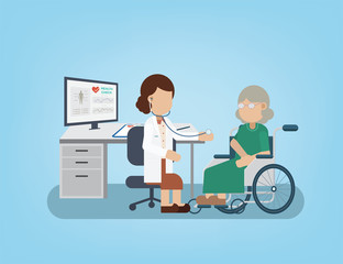 Health check concept with doctor and patient flat design vector illustration