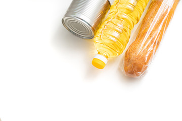 set products. bread, vegetable oil and canned food
