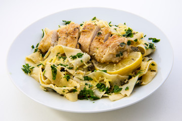Italian lemon chicken piccata creamy pappardelle