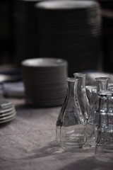 there is white dishes on the table