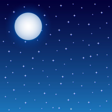 Full Moon and Starry Night Sky Square Background
