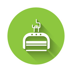 White Ski lift icon isolated with long shadow. Green circle button. Vector Illustration
