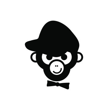 Monkey animal cap bow tie logo icon Creative cartoon design Modern children's style Fashion print for clothes apparel greeting invitation card picture banner poster music flyer websites Vector