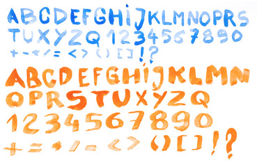 Watercolor letters and numbers of the alphabet