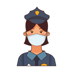female police worker profession using face mask