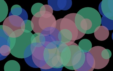 Multicolored translucent circles on a dark background. Pink tones. 3D illustration