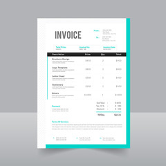 Professional invoice template design in minimal style.