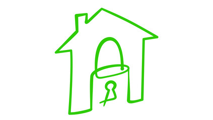Padlock inside house icon, hand draw style, vector illustration