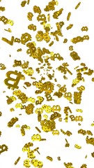 Digital currency symbol Bitcoin on a white background. Fall of bitcoin. crypto currency graph on virtual screen. Business, Finance and technology concept. 3D illustration