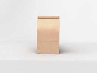 coffee beam bag packaging mock-up design on light gray studio stage background