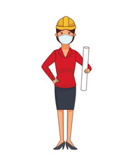 female architect worker profession using face mask