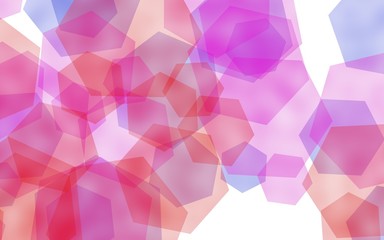 Multicolored translucent hexagons on white background. Red tones. 3D illustration