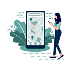 A young girl is watching a route on her smartphone