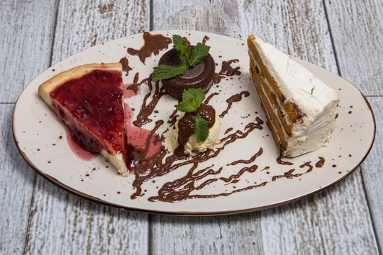 Three cakes ona plate