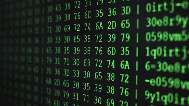 Program HEX code on scientific device screen, green text ASCI information, 4K UHD video