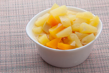 Tasty ripe appetizing mango on  plate on the table