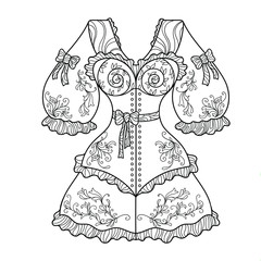 Zentangle coloring page for adults with vintage women's corset