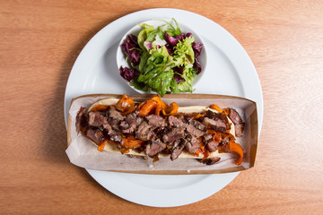 Toast with beef and vegetables