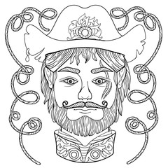 Zentangle coloring page for adults with man face