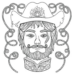 Zentangle coloring page for adults with man face