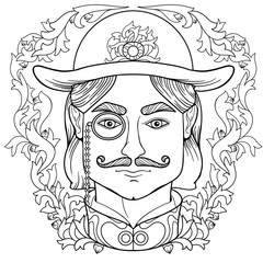 Zentangle coloring  page  with man face in vintage style