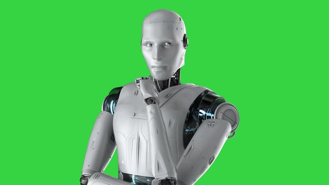 3d rendering ai robot think or compute isolated on green screen background