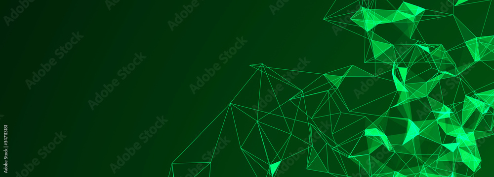 Poster Abstract polygonal space with connecting dots and lines. Dark background. Connection structure. 3d Widescreen