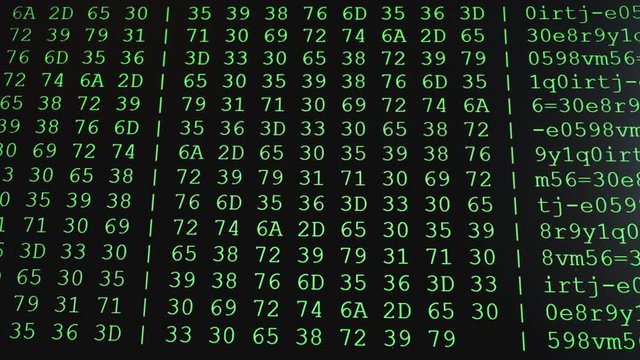 Program HEX code on scientific device screen, green text ASCI information, 4K UHD video