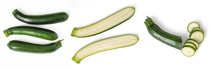 Collection of zucchini isolated on a white background