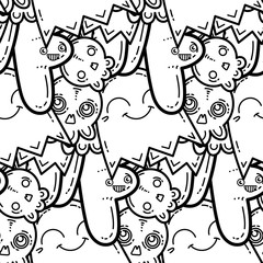 WTF. Kawaii seamless pattern of friendly doodle monsters,cute and fun variety of colors animals